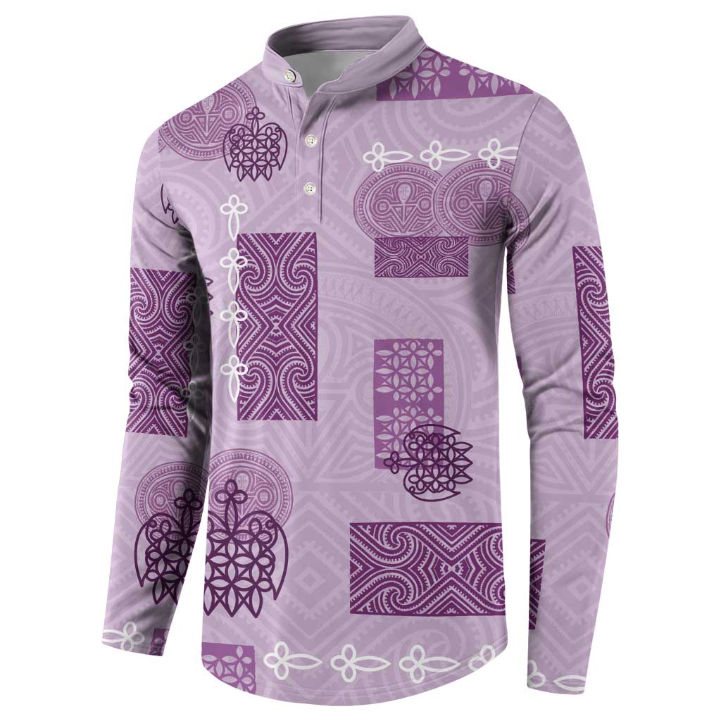 Vintage Lapita Button Sweatshirt Iconic Double Face Pattern Violet LT05 - Polynesian Pride