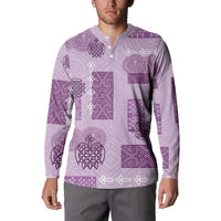 Vintage Lapita Button Sweatshirt Iconic Double Face Pattern Violet LT05 - Polynesian Pride