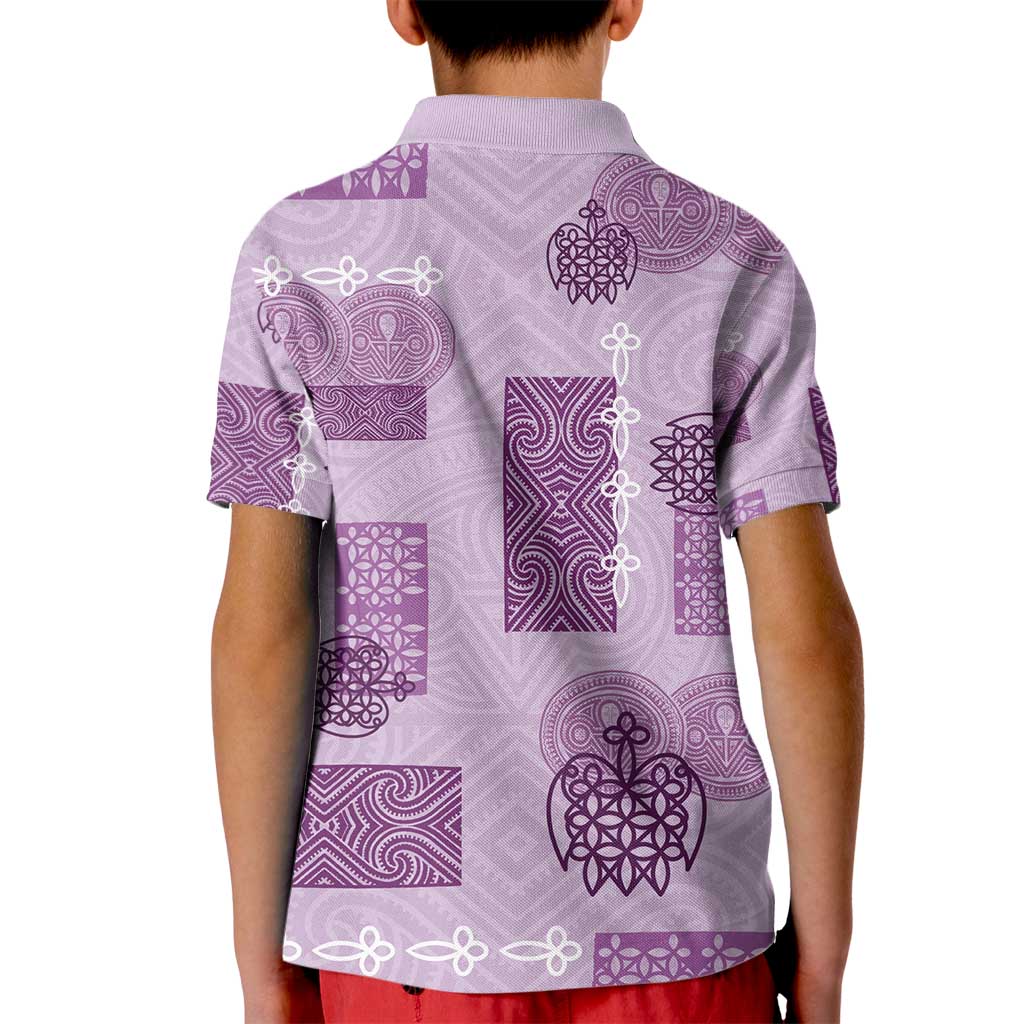 Vintage Lapita Kid Polo Shirt Iconic Double Face Pattern Violet LT05 - Polynesian Pride