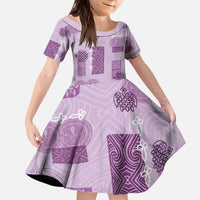 Vintage Lapita Kid Short Sleeve Dress Iconic Double Face Pattern Violet LT05 KID Violet - Polynesian Pride