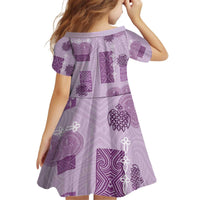 Vintage Lapita Kid Short Sleeve Dress Iconic Double Face Pattern Violet LT05 - Polynesian Pride