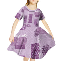 Vintage Lapita Kid Short Sleeve Dress Iconic Double Face Pattern Violet LT05 - Polynesian Pride
