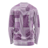 Vintage Lapita Long Sleeve Shirt Iconic Double Face Pattern Violet LT05 - Polynesian Pride