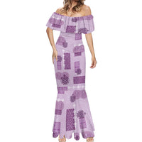 Vintage Lapita Mermaid Dress Iconic Double Face Pattern Violet LT05 - Polynesian Pride