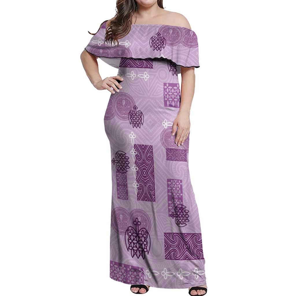 Vintage Lapita Off Shoulder Maxi Dress Iconic Double Face Pattern Violet LT05 Women Violet - Polynesian Pride