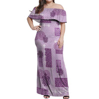 Vintage Lapita Off Shoulder Maxi Dress Iconic Double Face Pattern Violet LT05 Women Violet - Polynesian Pride
