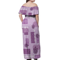 Vintage Lapita Off Shoulder Maxi Dress Iconic Double Face Pattern Violet LT05 - Polynesian Pride