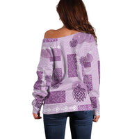 Vintage Lapita Off Shoulder Sweater Iconic Double Face Pattern Violet LT05 - Polynesian Pride