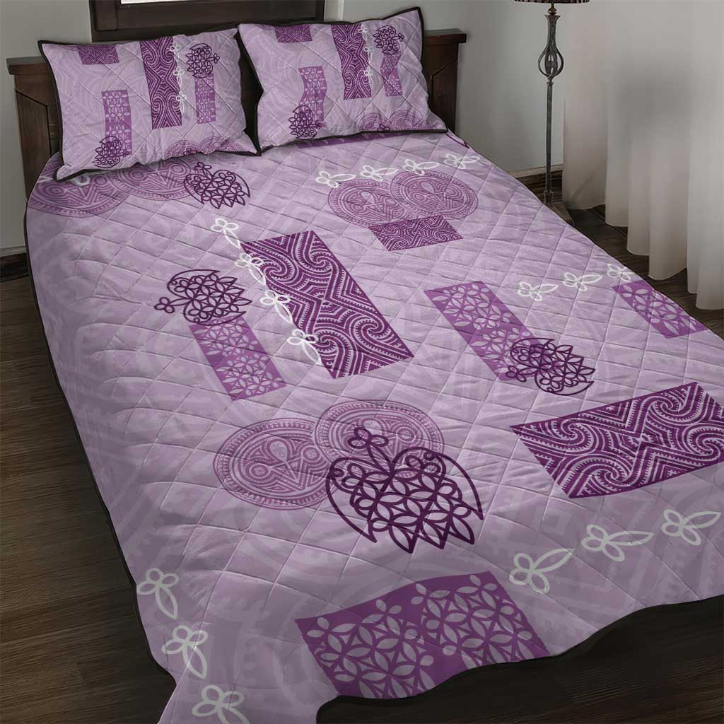Vintage Lapita Quilt Bed Set Iconic Double Face Pattern Violet LT05 Violet - Polynesian Pride