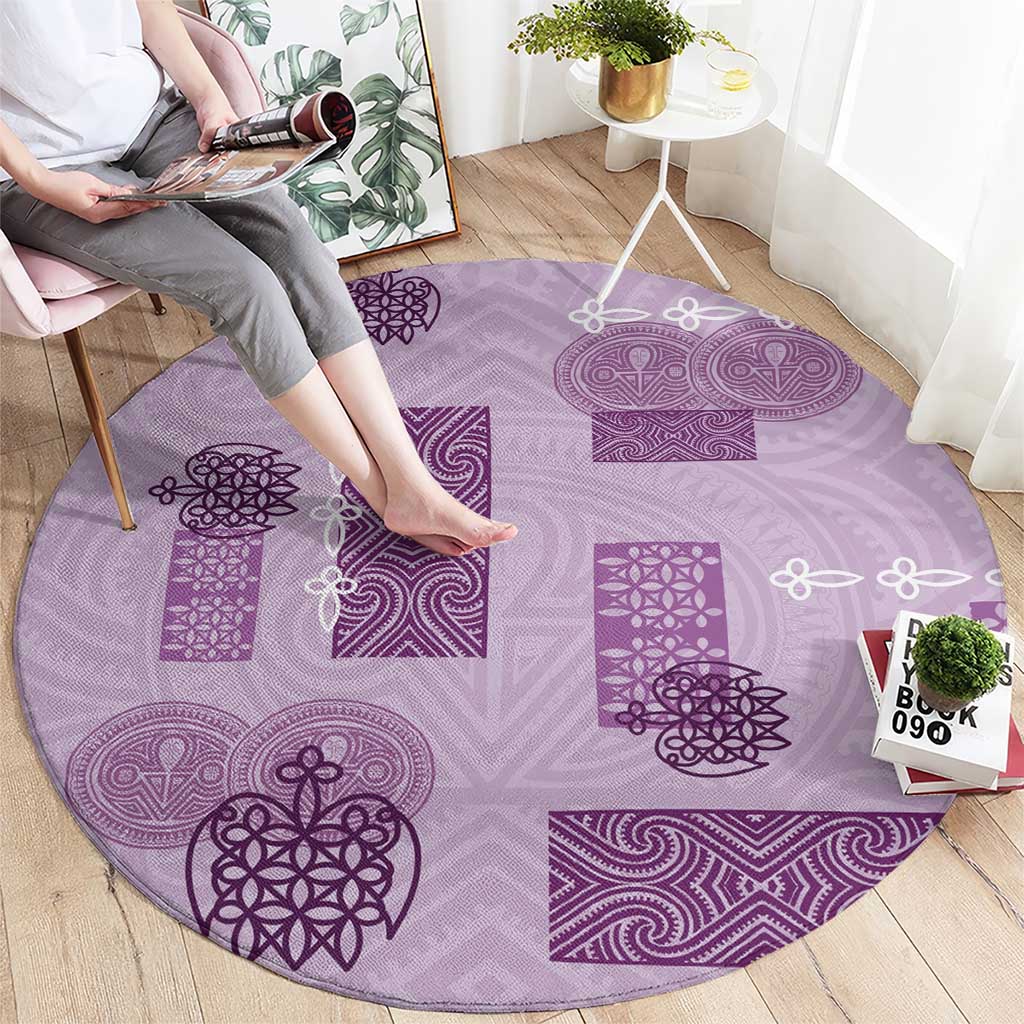 Vintage Lapita Round Carpet Iconic Double Face Pattern Violet LT05 - Polynesian Pride