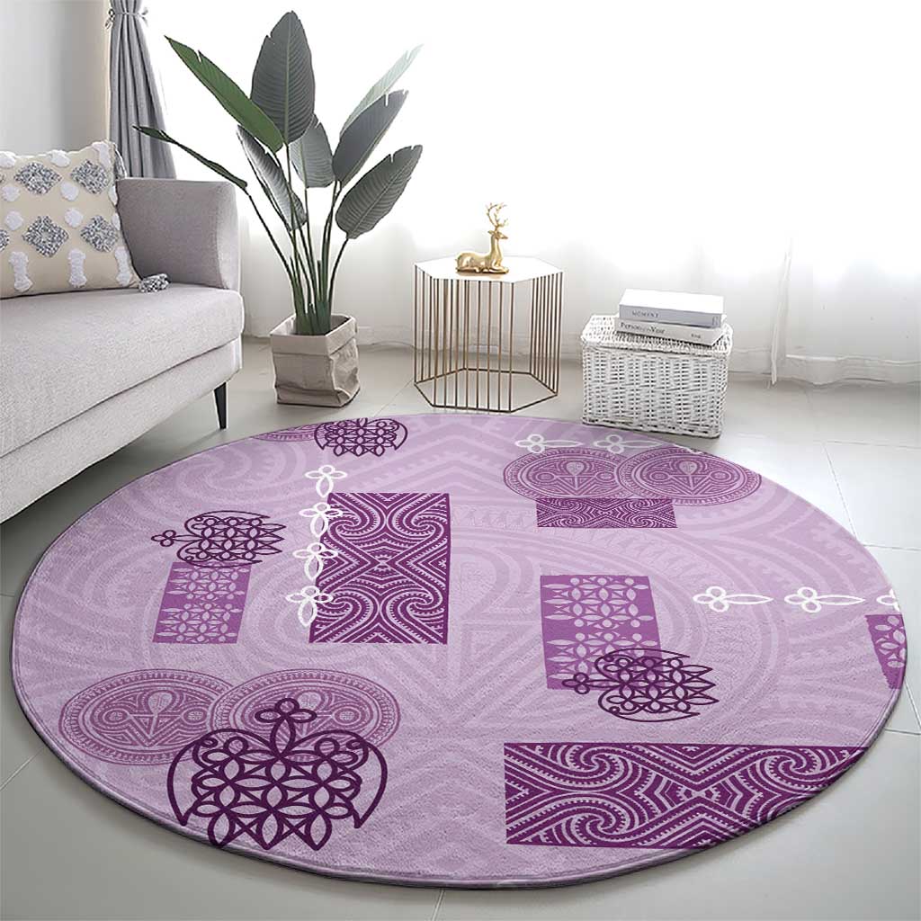 Vintage Lapita Round Carpet Iconic Double Face Pattern Violet LT05 - Polynesian Pride