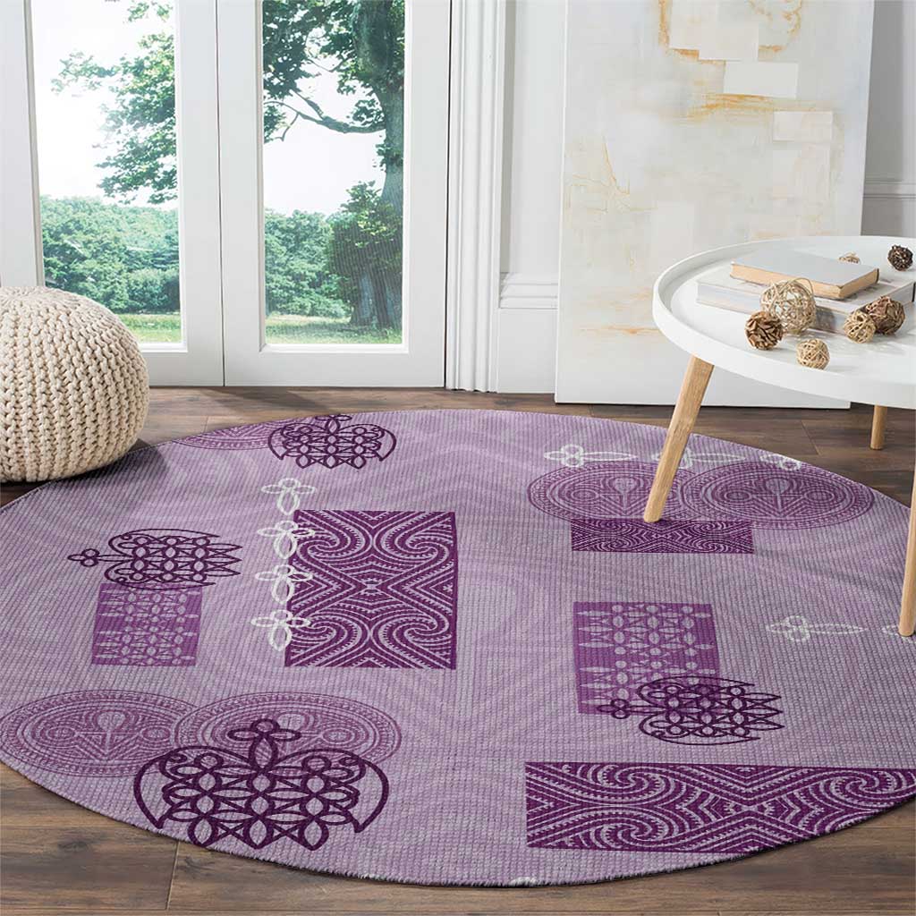 Vintage Lapita Round Carpet Iconic Double Face Pattern Violet LT05 - Polynesian Pride
