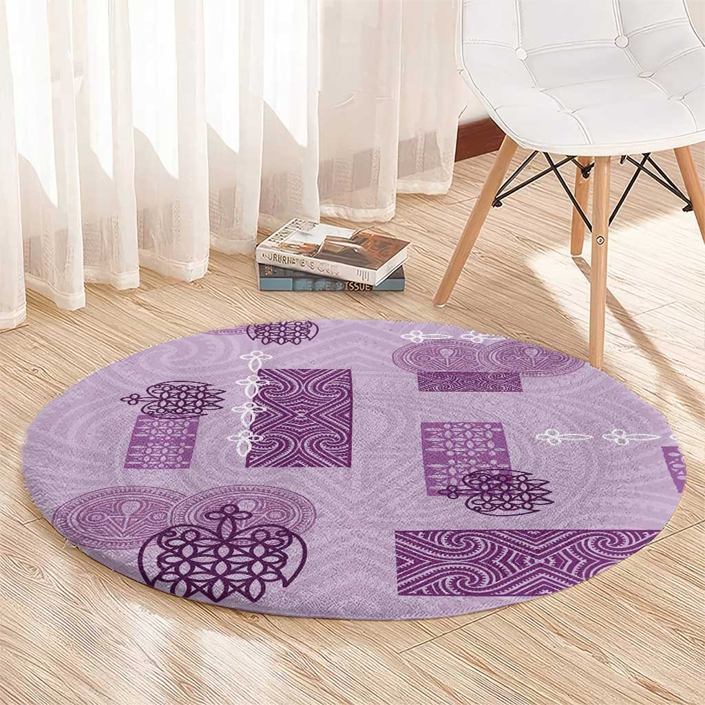 Vintage Lapita Round Carpet Iconic Double Face Pattern Violet LT05 - Polynesian Pride