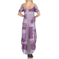 Vintage Lapita Summer Maxi Dress Iconic Double Face Pattern Violet LT05 - Polynesian Pride