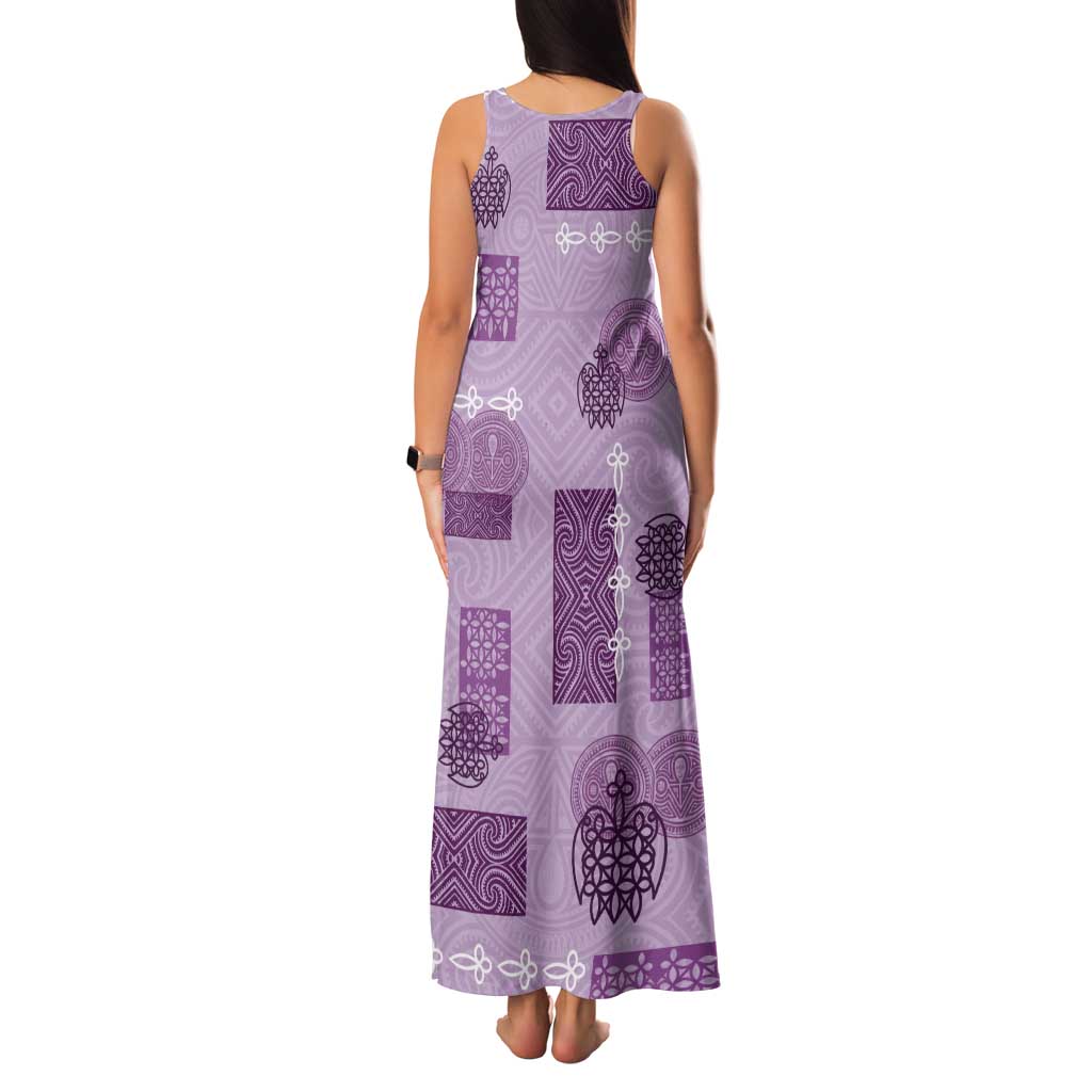 Vintage Lapita Tank Maxi Dress Iconic Double Face Pattern Violet LT05 - Polynesian Pride