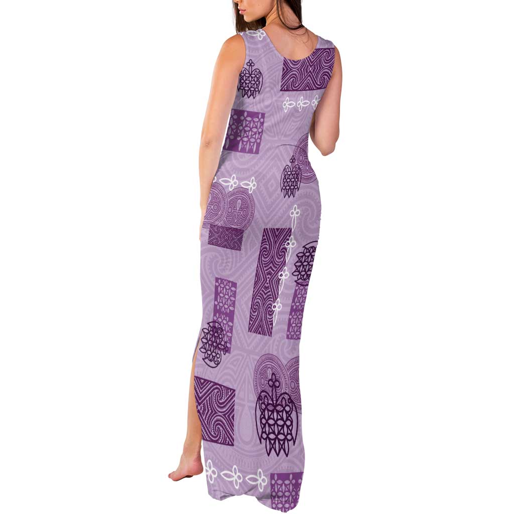 Vintage Lapita Tank Maxi Dress Iconic Double Face Pattern Violet LT05 - Polynesian Pride
