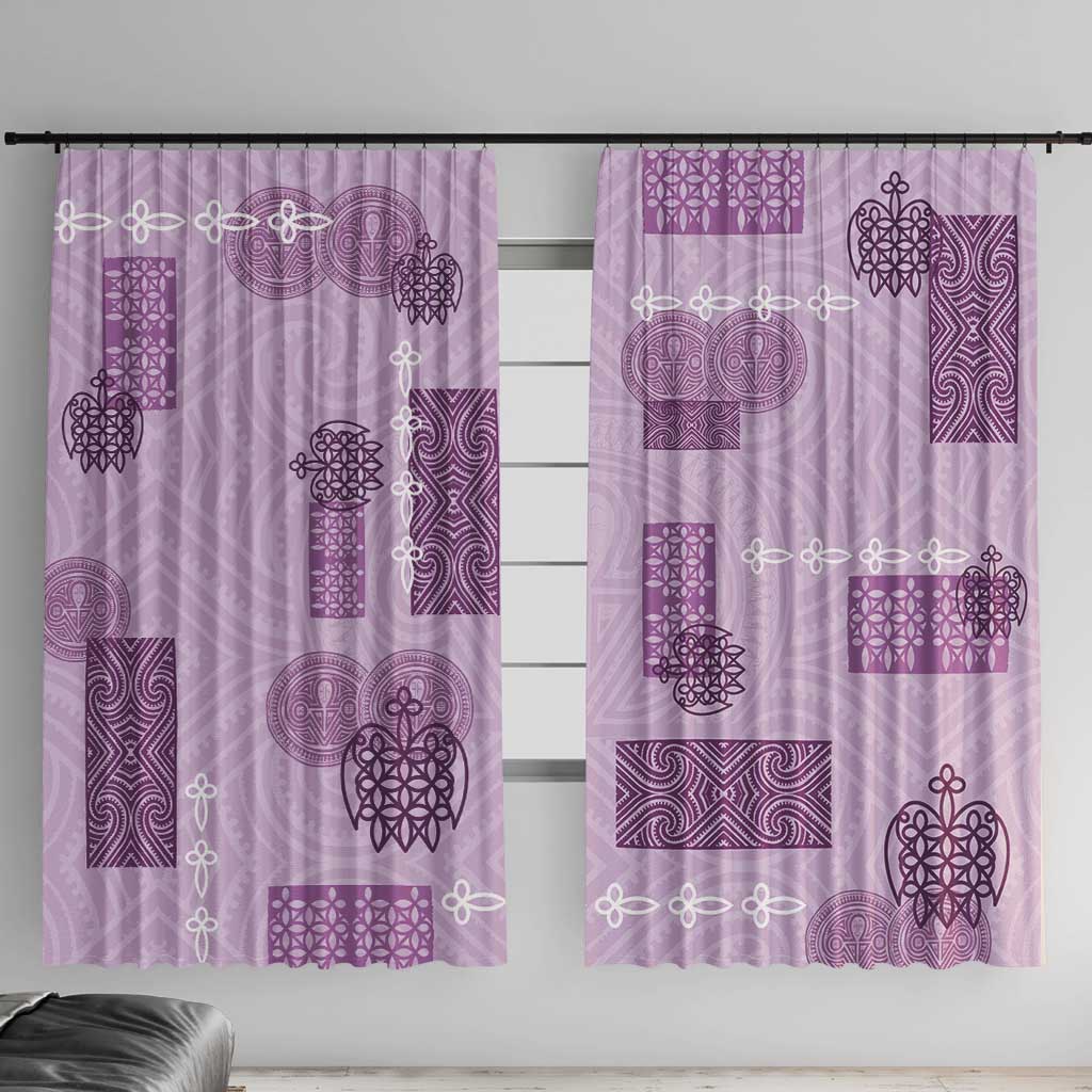 Vintage Lapita Window Curtain Iconic Double Face Pattern Violet LT05 With Hooks Violet - Polynesian Pride