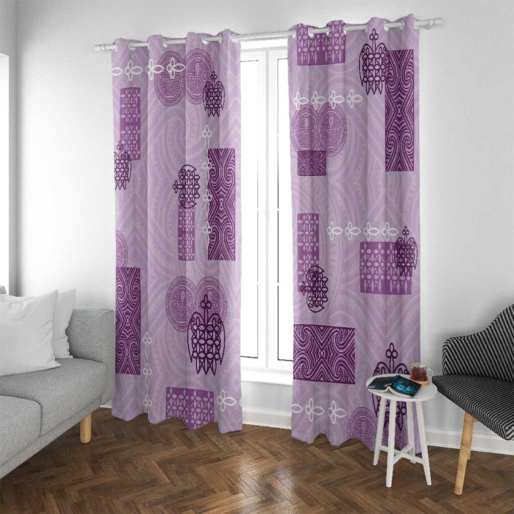 Vintage Lapita Window Curtain Iconic Double Face Pattern Violet LT05 With Grommets Violet - Polynesian Pride