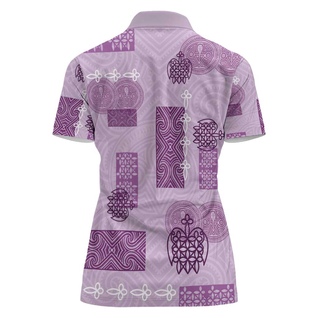 Vintage Lapita Women Polo Shirt Iconic Double Face Pattern Violet LT05 - Polynesian Pride