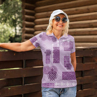 Vintage Lapita Women Polo Shirt Iconic Double Face Pattern Violet LT05 - Polynesian Pride