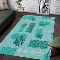 Vintage Lapita Area Rug Iconic Double Face Pattern Turquoise LT05 Turquoise - Polynesian Pride