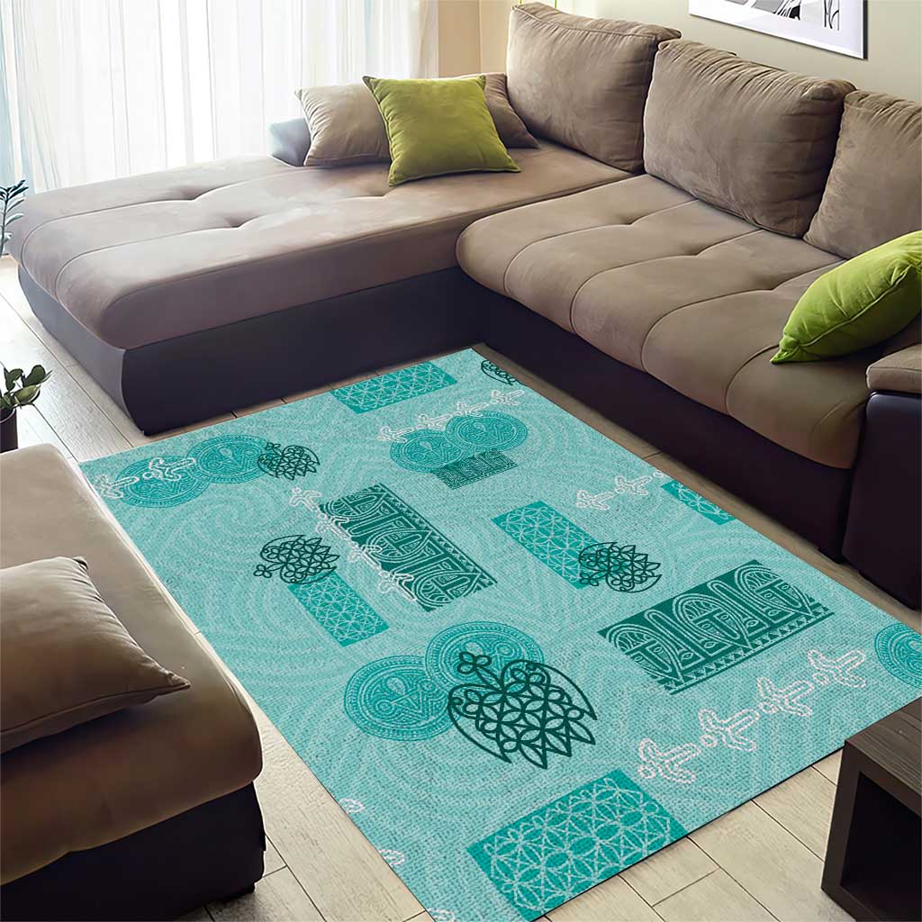 Vintage Lapita Area Rug Iconic Double Face Pattern Turquoise LT05 - Polynesian Pride