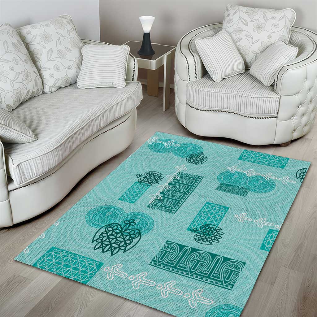 Vintage Lapita Area Rug Iconic Double Face Pattern Turquoise LT05 - Polynesian Pride