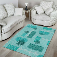 Vintage Lapita Area Rug Iconic Double Face Pattern Turquoise LT05 - Polynesian Pride