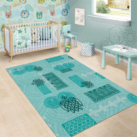Vintage Lapita Area Rug Iconic Double Face Pattern Turquoise LT05 - Polynesian Pride