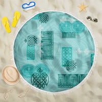 Vintage Lapita Beach Blanket Iconic Double Face Pattern Turquoise LT05 One Size 150cm Turquoise - Polynesian Pride