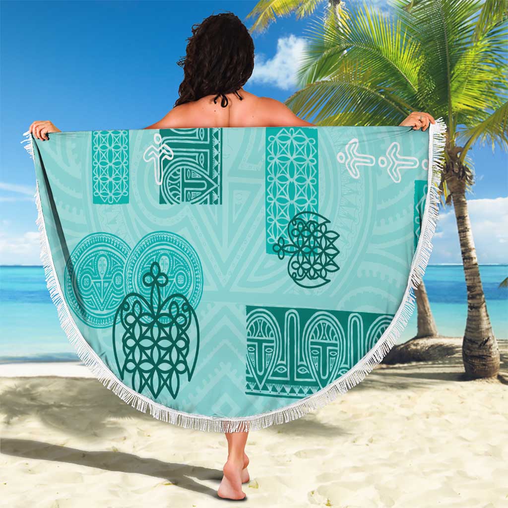 Vintage Lapita Beach Blanket Iconic Double Face Pattern Turquoise LT05 - Polynesian Pride