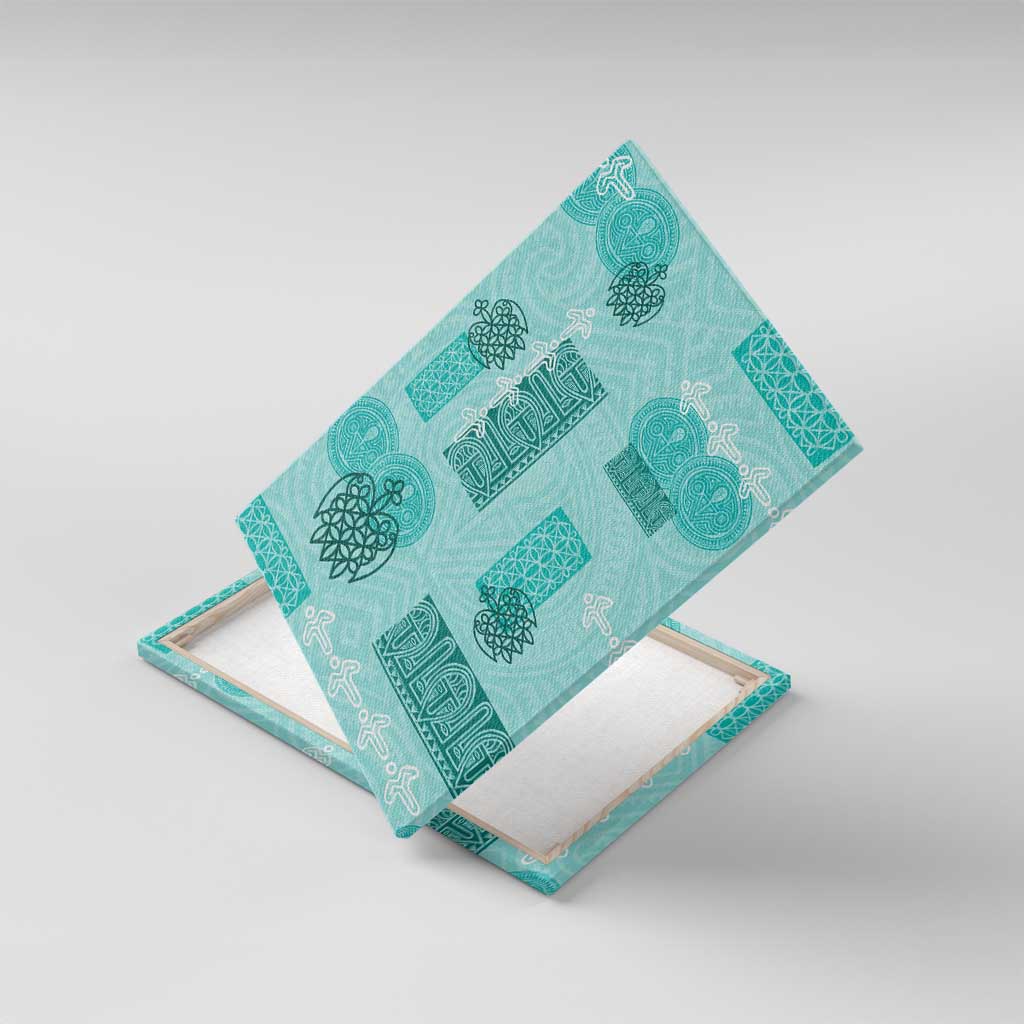 Vintage Lapita Canvas Wall Art Iconic Double Face Pattern Turquoise LT05 With Frame Turquoise - Polynesian Pride