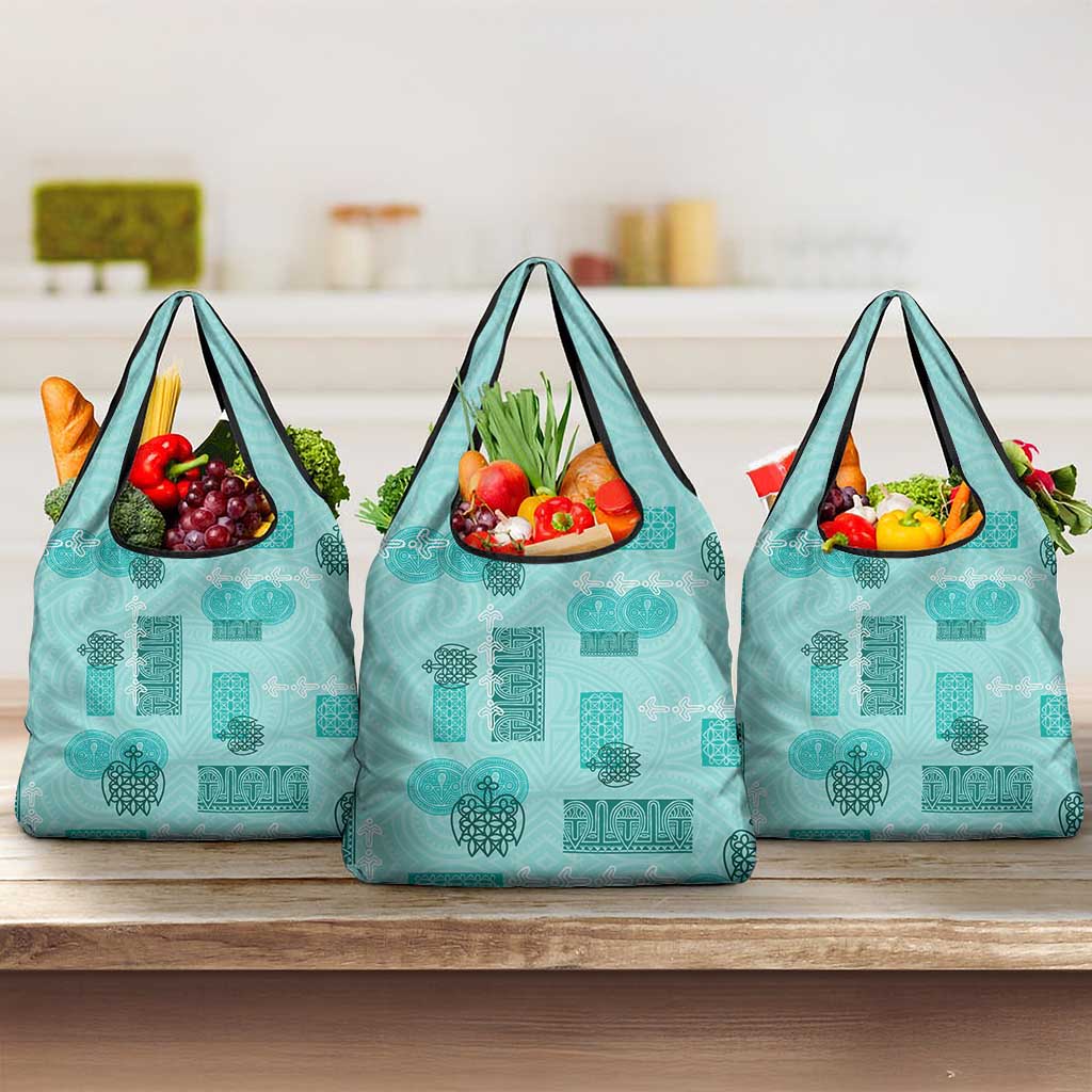 Vintage Lapita Grocery Bag Iconic Double Face Pattern Turquoise LT05 3-pack One Size Turquoise - Polynesian Pride