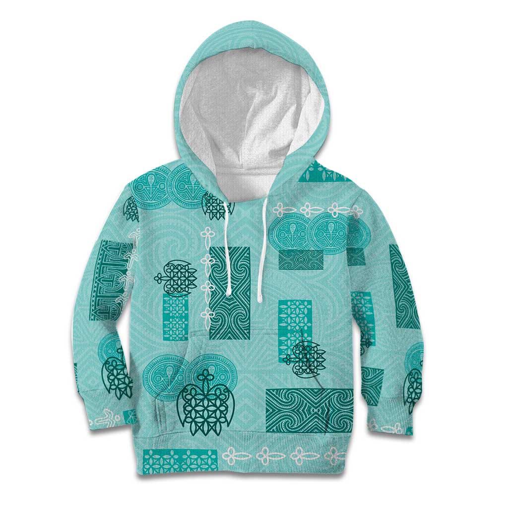 Vintage Lapita Kid Hoodie Iconic Double Face Pattern Turquoise LT05 Hoodie Turquoise - Polynesian Pride