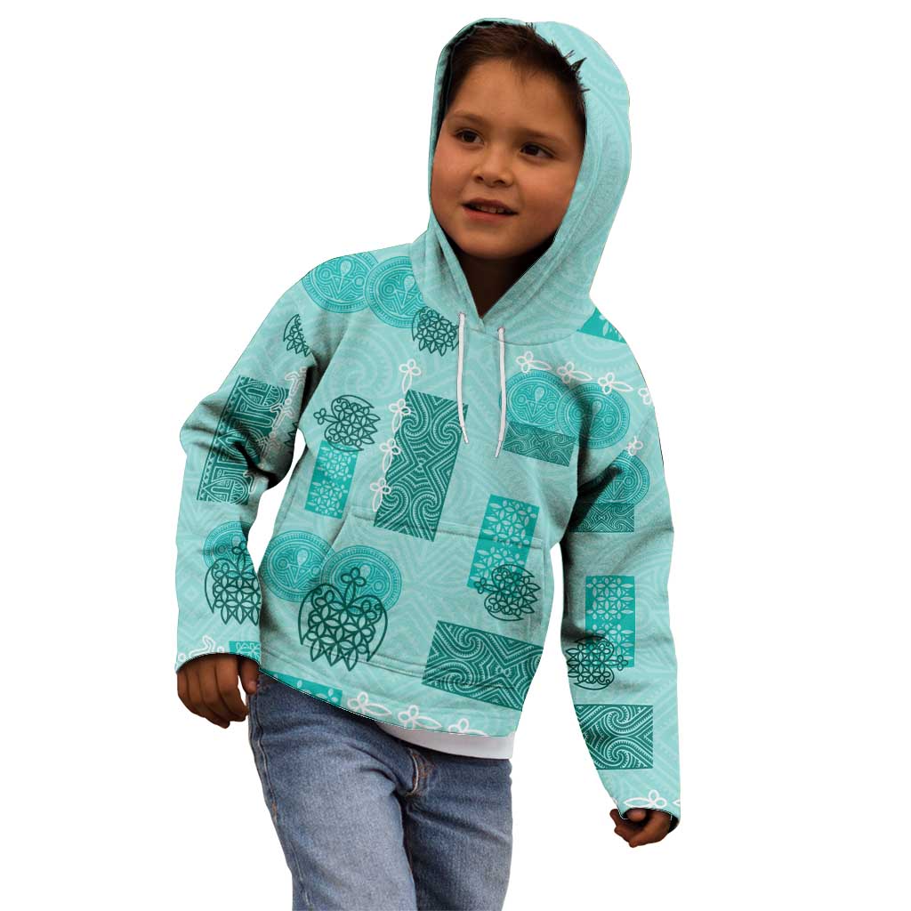 Vintage Lapita Kid Hoodie Iconic Double Face Pattern Turquoise LT05 - Polynesian Pride