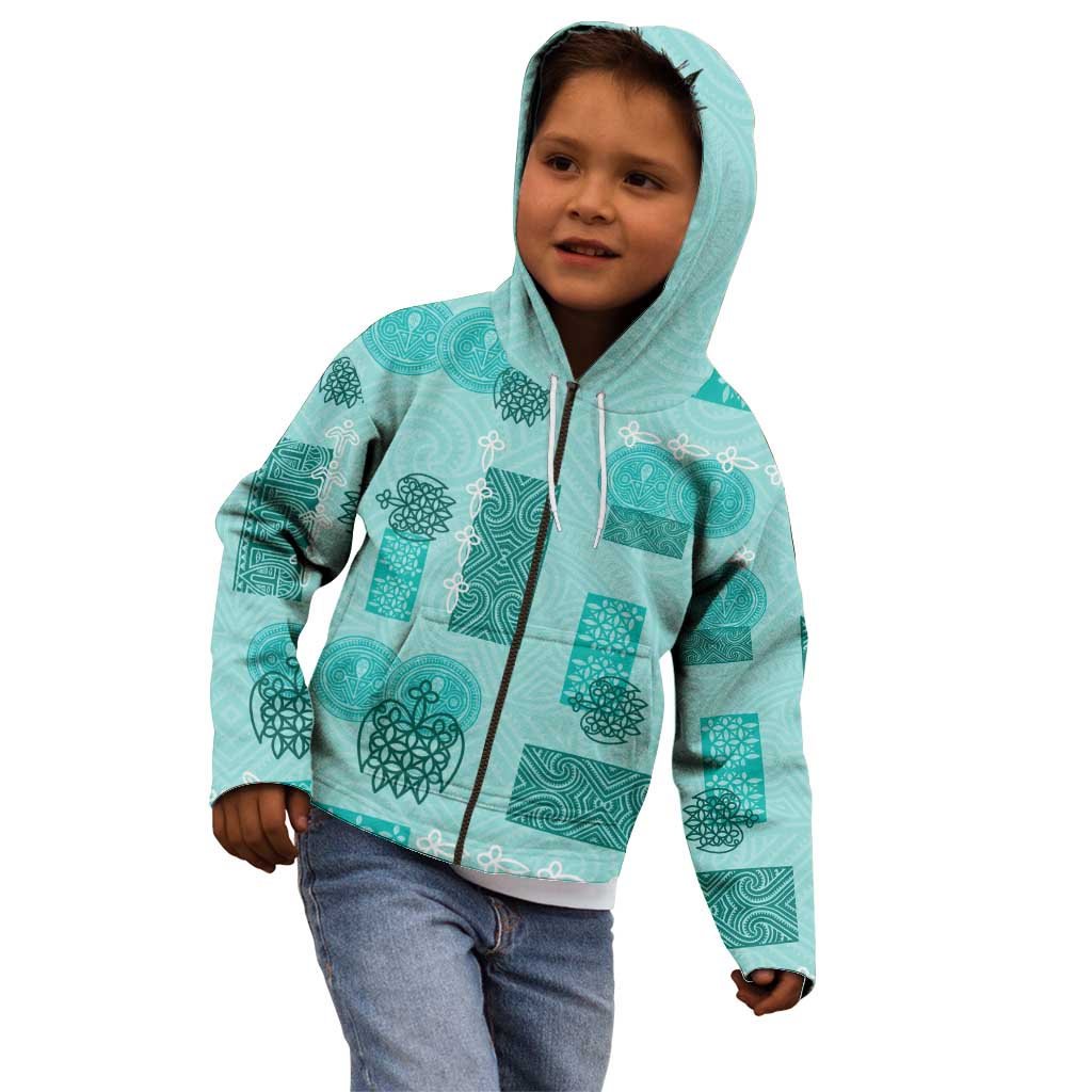 Vintage Lapita Kid Hoodie Iconic Double Face Pattern Turquoise LT05 - Polynesian Pride