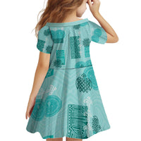 Vintage Lapita Kid Short Sleeve Dress Iconic Double Face Pattern Turquoise LT05 - Polynesian Pride
