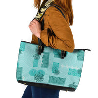 Vintage Lapita Leather Tote Bag Iconic Double Face Pattern Turquoise LT05 Turquoise - Polynesian Pride