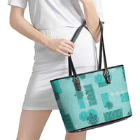 Vintage Lapita Leather Tote Bag Iconic Double Face Pattern Turquoise LT05 - Polynesian Pride