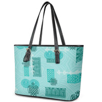 Vintage Lapita Leather Tote Bag Iconic Double Face Pattern Turquoise LT05 - Polynesian Pride