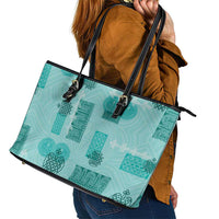 Vintage Lapita Leather Tote Bag Iconic Double Face Pattern Turquoise LT05 - Polynesian Pride