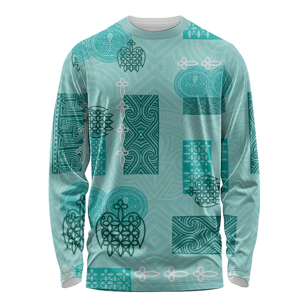 Vintage Lapita Long Sleeve Shirt Iconic Double Face Pattern Turquoise LT05 Unisex Turquoise - Polynesian Pride