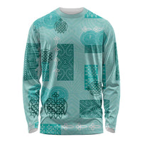 Vintage Lapita Long Sleeve Shirt Iconic Double Face Pattern Turquoise LT05 Unisex Turquoise - Polynesian Pride