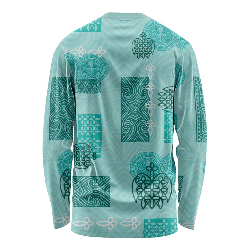 Vintage Lapita Long Sleeve Shirt Iconic Double Face Pattern Turquoise LT05 - Polynesian Pride