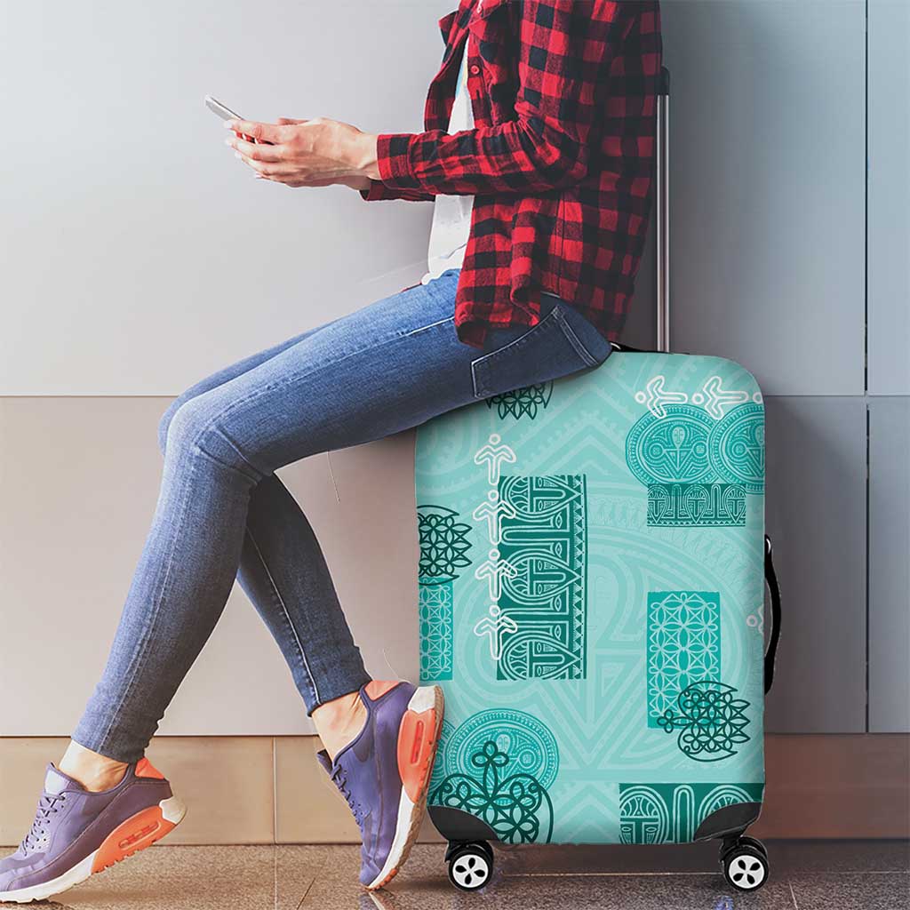 Vintage Lapita Luggage Cover Iconic Double Face Pattern Turquoise LT05 - Polynesian Pride