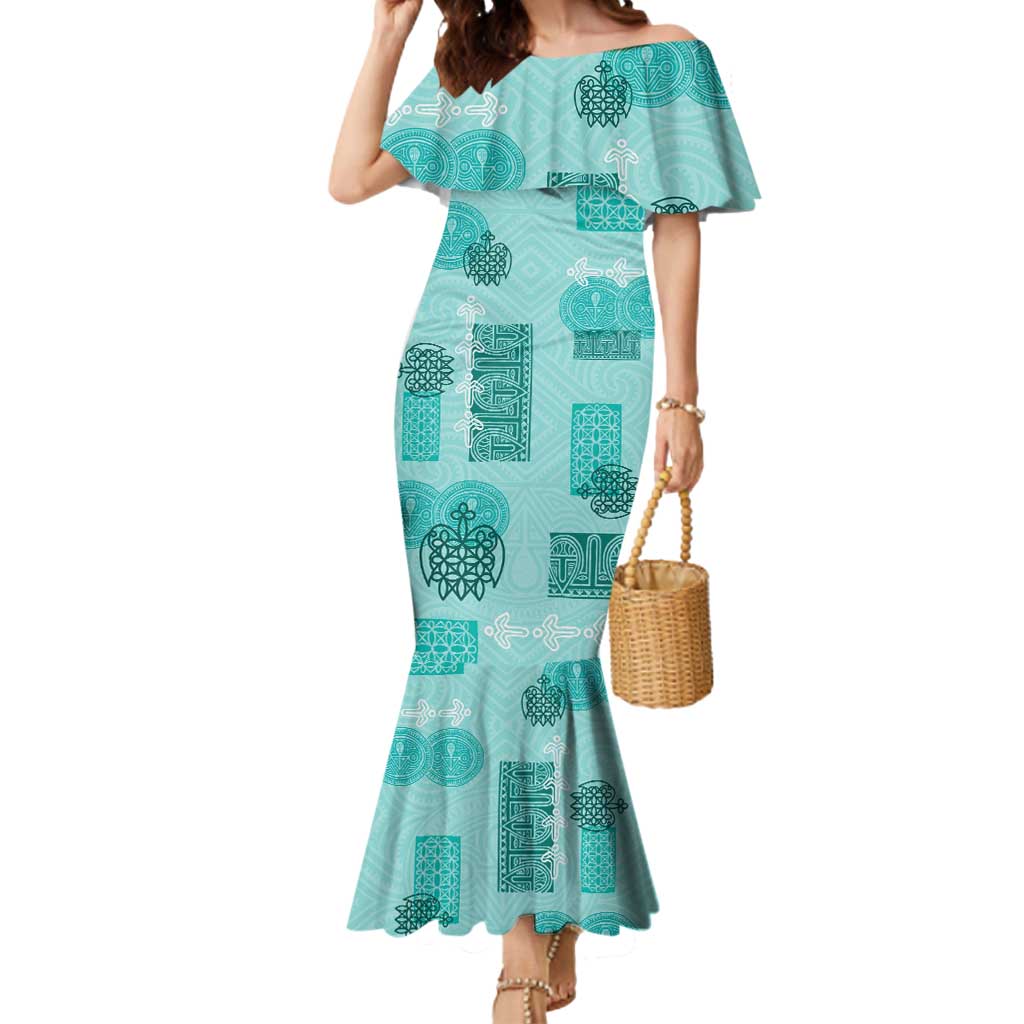 Vintage Lapita Mermaid Dress Iconic Double Face Pattern Turquoise LT05 Women Turquoise - Polynesian Pride