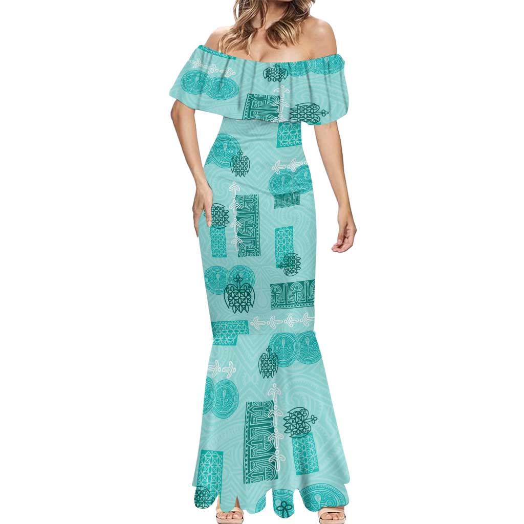 Vintage Lapita Mermaid Dress Iconic Double Face Pattern Turquoise LT05 - Polynesian Pride