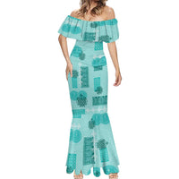 Vintage Lapita Mermaid Dress Iconic Double Face Pattern Turquoise LT05 - Polynesian Pride