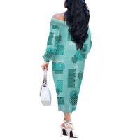 Vintage Lapita Off The Shoulder Long Sleeve Dress Iconic Double Face Pattern Turquoise LT05 - Polynesian Pride