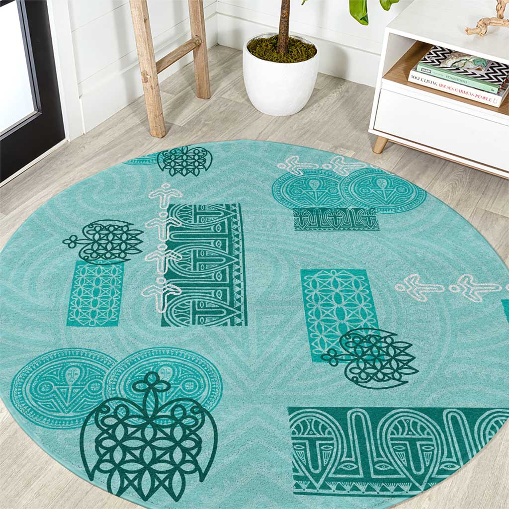 Vintage Lapita Round Carpet Iconic Double Face Pattern Turquoise LT05 Turquoise - Polynesian Pride